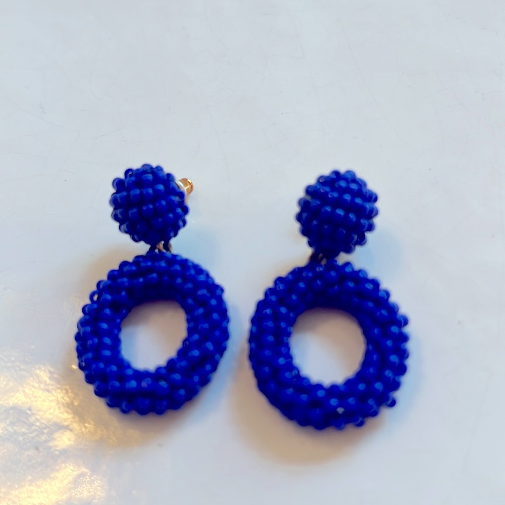 J.Crew Blue Beads Beaded Cluster Retro Drop Dangle Earrings